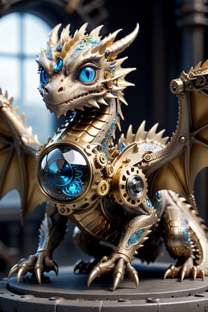 photography, little dragon, blue eyes, balance wings, no humans, gem, dragon, gold, gears,
ultra realistic,uhd,8k,real life,close up,full_body