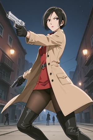 score_9,score_8_up,score_7_up,source_resident_evil_2,ada wong,solo, (brown trenchcoat,thigh boots,black pantyhose,black gloves,sunglasses,one handgun),serious,action shot,gunshot,dynamic_pose,action_pose,inside building,horror_themed,dark,night,dim light,dark atmosphere,viewed_from_side,low-angle_shot,official anime screenshot,official anime screencap,source_anime