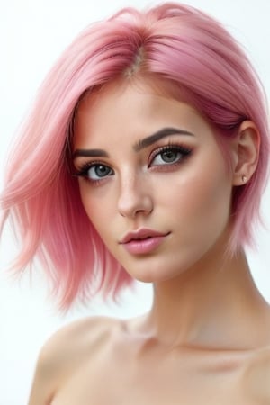 ULTRARELISTIC BEAUTIFUL WOMAN, BLACK EYES AND PINK HAIR, Extremely realistic, photorealistic