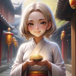 can you change woman to a buddhist nun with 
hair 
a little bit more smile 
change cloth clour to more brigheer clour 

,xxmix_girl,EpicArt,little_cute_girl,glitter