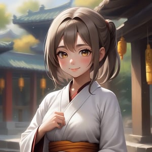 can you change woman to a buddhist nun with 
hair 
a little bit more smile 
change cloth clour to more brigheer clour 

,xxmix_girl,EpicArt,little_cute_girl