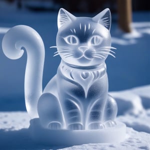 cat ice sculpture made of snow