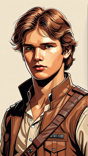 (Grzegorz Rosiński style:0.8) , (Janusz Christa style:1.2) , 

Young beautiful boy look like young Han Solo from "Star Wars",
 
 realistic,  draw,Comic book Janusz Christa  style, Vector Drawing, ink lines, professional, 4k,  colors, vintage, ,Flat vector art,Vector illustration,flat design,Illustration,illustration,Comic Book-Style 2d,more detail XL