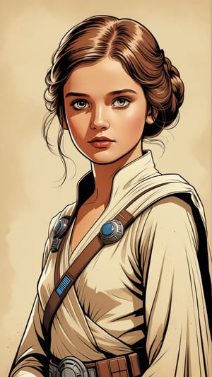 (Grzegorz Rosiński style:0.8) , (Janusz Christa style:1.2) , 

Young beautiful girl look like young princess Lea from "Star Wars",
 
 realistic,  draw,Comic book Janusz Christa  style, Vector Drawing, ink lines, professional, 4k,  colors, vintage, ,Flat vector art,Vector illustration,flat design,Illustration,illustration,Comic Book-Style 2d,more detail XL