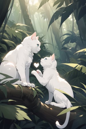 two white cats in jungle, making heart shape