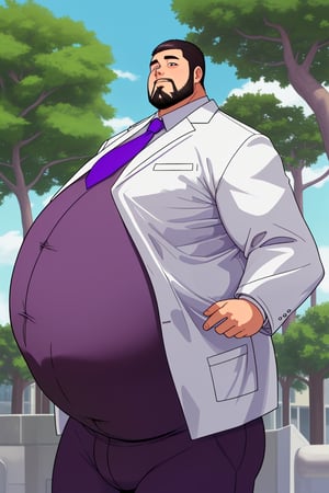 big_fat_belly, fancy_suit, suit, hyper_fat, big_belly, tree_piece_suit, massive_belly, gigantic _belly, white_jacket, purple_neck_tie, white_shirt, big_belly_padding, royal, pregnant_belly, big_bloated_belly, large belly, long beard