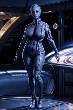 (full_shot:1.5), (full_body:1.7), (masterpiece), (best_quality:1.4), Detailedeyes, Detailedface, better_hands, More Detail, Realism, Photorealism,
 
1girl, (solo:1.2), mature_woman, 30yo, ((Liara)), milf,

{(white_bodysuit, no_hair, tentacles_for_hair)},

{((hourglass_figure), (large_breasts:1.3), voluptuous, curvy_figure, curvaceous, (toned, fit))},

{((ff8bg), background, scifi, high-tech, (space_station|spaceship), command_deck)}, {(standing)},

{(beautiful_face:1.5), (purple_eyes), bright_pupils, makeup, smile)}, 