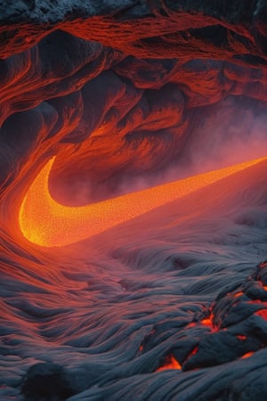 lava cave, fire, smoke, surreal, masterpiece, lava streams, 8k, ((summer)), photoreal, pastel colors, scary