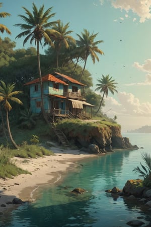 (Comic/Vector Style:1.6),  BREAK (A color poster of a lush deserted beach with white sand,  tall palm trees with green leafs and wonderful blue sea with fluffy clouds in the sky:1.4),  BREAK (muted colours:1.3),  intricate,  detailed,  by Ismail inceoglu dragan bibin hans thoma greg rutkowski Alexandros Pyromallis,  (TYCHO:1.5),  ISO50,  BREAK digital drawing,  perfect geometry,  fine details,  realistic shaded,  retro colour palette,  CG Society,  octane render, detailmaster2, island