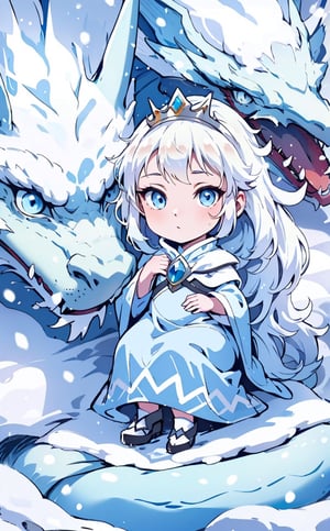 reate a hyper realistic image of Snow queen sitting in ice throne , uninsterested in the viewer, stunning beauty , light blue flowy dress, long snow white hairs, blue eyes, high detailed , sharp focus, deep image, colourful, cyber vibe.,dragonbaby