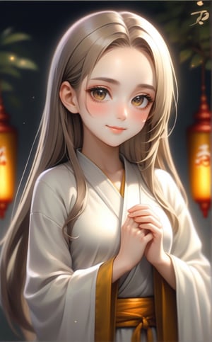 can you change woman to a buddhist nun with 
hair 
a little bit more smile 
long hair 
change cloth clour to more brigheer clour 

,xxmix_girl,EpicArt,little_cute_girl,glitter