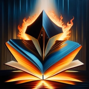  futuristic style, symmetry, polygonal elements, lights, oil painting, sculpture, avant-garde art, light environment, horror, the shadow, hyperrealistic, magic book of water and fire