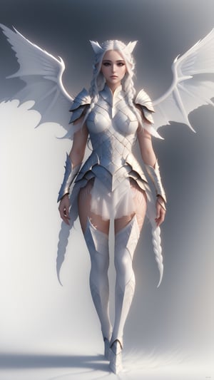 1 girl, (mastery), fully armed Valkyrie, albino angel girl, sleepy smoky eyes, long flowing transparent white hair, (white braid), narrow pupils, very good figure, white tights, ( Long and complex wings: 1.2), divine light descends, The best quality, the highest quality, extremely detailed CG unified 8k wallpaper, detailed and complex, dragonx2