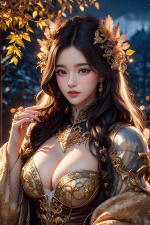 busty and sexy girl, 8k, masterpiece, ultra-realistic, best quality, high resolution, high definition, elden ring, knights, big glowing golden tree, night