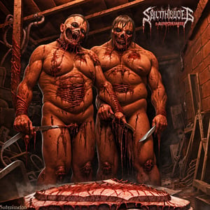 DEATHMETAL sadistic butcher in his filthy basement, detailed, high_resolution, wide shot