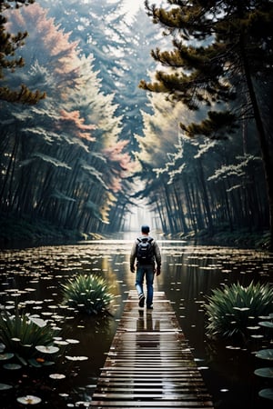 dark fantasy art style sharp details, old Forest in background, Rainy autumn night,  1boy on a boat in the lake,ornate,beautiful, atmosphere,  vibe, flowers, concept art illustration,volumetric lighting,  golden ratio, perfect composition, a masterpiece, trending on artstation, scenery, rustic, verdant, brown theme,  over saturated, epic realistic, hdr, intricate details, rutkowski, intricate, cinematic, detailed,EpicArt,DarkToon,jOil Painting,firefliesfireflies