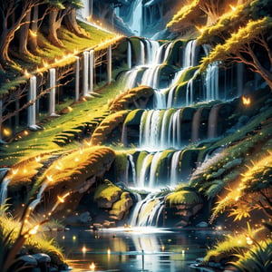 waterfall,firefliesfireflies