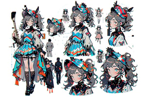 masterpiece, best quality, (extremely detailed face),1 cute little girl, 6 year-old,twin ponytails,( (Marching Band costume)), little skirt, little hat, exquisite costume, bow decoration,Mucha style, elegant clothing, CharacterSheet (multiple views, (front full body), (back full body), reference sheet:1), character design, reference sheet, multiple views(gray background, simple background:1.2),mecha,GothGal