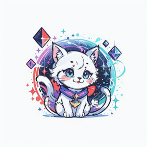 simple background, white background,  emblem,HYPER REAL,Logo minimalist in lineart style of a cat,magic, Rainbow Splash,made from shapes,Leonardo Style, illustration