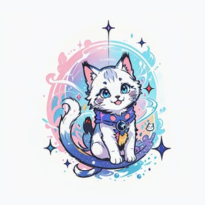 simple background, white background,  emblem,HYPER REAL,Logo minimalist in lineart style of a cat,magic, Rainbow Splash,made from shapes,Leonardo Style, illustration