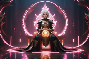 1girl, solo, skinny, short white hair, dragon armor, sacrificial altar, absolute darkness on the background  V0id3nergy, void, dark, energy  futubot