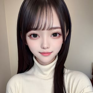 (masterpiece, best quality, photorealistic, high resolution, 8K raw photo, detailed photo), 
1girl, slender, Korean girl, idol face, round face, smooth soft parl skin, detailed fair skin, long hair, blunt bangs, sheer bangs, (brown eyes, black eyes), small boobs, A slightly troubled face,
detailed skin, pore, lovely expression, realistic, cute look, cute smile:1.2, 
Break,
wearing(turtleneck Knit, long skirt), 
Break,
upper body, 
beauty model, Skyscraper rooftop, Detailedface, 
Realism, Epic ,Female, Portrait, Raw photo, Photography, Photorealism, SGBB, alluring_lolita_girl, Young beauty spirit  ,little_cute_girl, ,hands,jirai_kei,