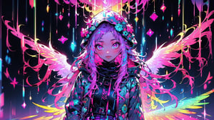 masterpiece, best quality, illustration, watercolor,1girl, solo, long hair, hodddie, skirt hold, (baggy hoddie:1.2),(blue, red, pink, flower clusters) ((iridescence holographic Clothing:1.3)) ,midjourney, (tight dress:0.5), portrait, DJ, Music,sexy,AGGA_STH001