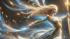 cosplay style,woman, angel  flowing blonde hair and blue eyes,  glowing engraved sword in right hand,  she is wearing a plain white dress, she has a golden laurel wreath on her head, detailed illustration, digital art, overdetailed art, concept art,sharp focus,(ultra beautyfull & details eyes & face), full character,full body art,extreme  body,dynamic pose,[((dynamic pose with cancer,[rear view,close-up],))] character concept, long hair, full body sexy shot, highly saturated colors,fantasy character, detailed illustration, hd, 8k, digital art, Dan Mumford, Krzysztof Maziarz, trending on artstation
,AngelicStyle