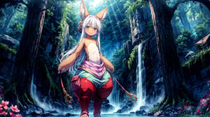 1girl, solo, furry, nanachi \(made in abyss\), nanachipants, standing, looking at viewer, smile