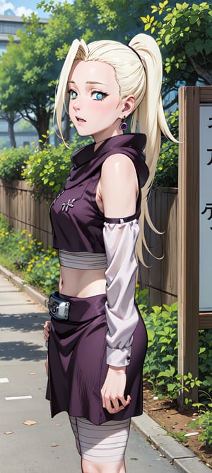 (masterpiece, best quality),  ,yamanaka_ino, hair ornament, earrings, hairclip, midriff, fishnets