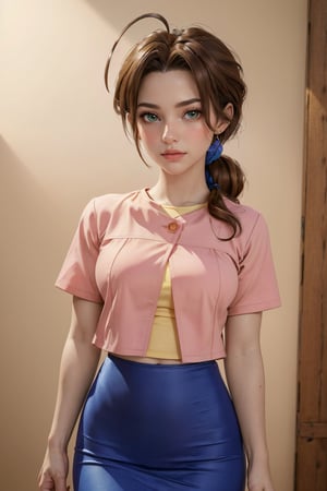 delia ketchum, ( delia ketchum ), (kaiser night: 1) (delia ketchum), (brown hair), (brown eyes:1.7), parted bangs, (ahoge:1.5), ponytail, low ponytail, shirt, ( pink shirt:1.2 ), short sleeves, skirt, blue skirt, long skirt, inside, looking at viewer, (cowboy photo:1.5), (lyco:Good Hands-beta2:1), (masterpiece:1.2 ), Best Quality, High Resolution, (Art: 0.8), (Beautiful Detailed Eyes: 1.6), Extremely Detailed Face, Perfect Lighting, Extremely Detailed CG (Perfect Hands, Perfect Anatomy).