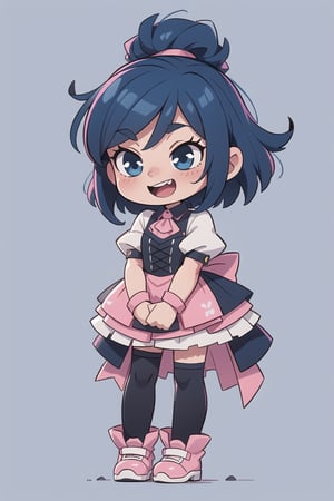 score_9_up,score_8_up, source_anime, a gothic pastel girl, dark blue hair, full body, chibi, very happy, goth, pastel, pink, black