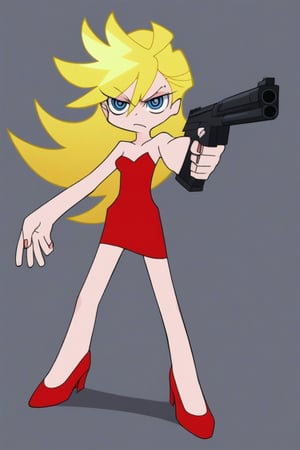 anarchypanty \(psg/) holding her gun, blonde hair, red dress