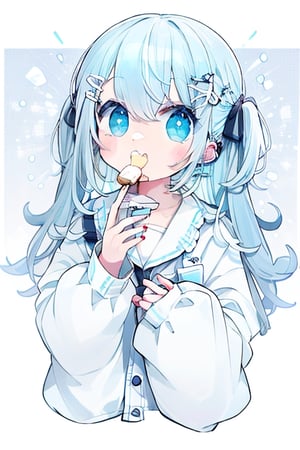 a girl with white shirt hair eating