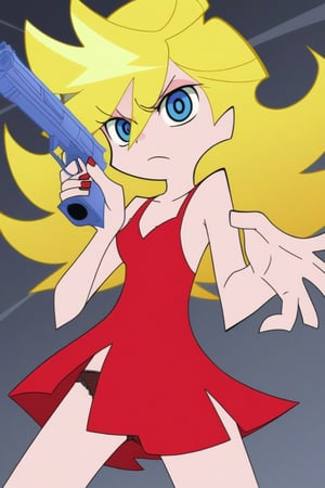 anarchypanty \(psg/) holding her gun, blonde hair, red dress