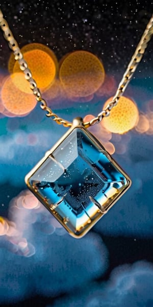 Close-up angle (on clouds), (ice crystal necklace), () detailed focus, deep bokeh, beautiful, dark cosmic background. Visually pleasing, 3D, more details XL