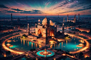 Title: "Taj Mahal: Alien Splendor"

Description:
In a realm where the lines between ancient wonder and futuristic marvel blur, the Taj Mahal stands as a symbol of extraterrestrial artistry. The iconic monument, now a futuristic palace, gleams under a sky painted with the vibrant hues of a green galaxy and a bright orange atmosphere.

The white marble of the Taj Mahal shines with an otherworldly brilliance, its surface reflecting the strange, captivating light of this alien world. The monument's intricate carvings and delicate architecture have been transformed, taking on a sleek and futuristic appearance that seems to defy earthly design.

Surrounding the Taj Mahal are structures that appear both familiar and alien, with buildings that twist and soar into the sky, their surfaces shimmering with an iridescent sheen. The landscape is lush and vibrant, with exotic plants and trees adding to the otherworldly beauty of the scene.

Despite its alien origins, the Taj Mahal retains its sense of grandeur and majesty. It stands as a testament to the ingenuity and creativity of its alien builders, a beacon of beauty that transcends time and space.




