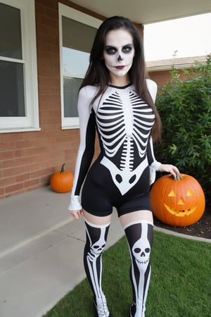 score_9, score_8_up, score_7_up, imagen de una mujer bella vestida de un esqueleto para Halloween!