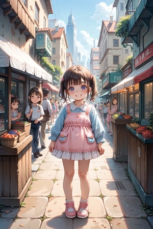 highres,score_9,score_8_up,score_7_up,BREAK, looking at viewer, sweet smile,1girl,loli,Petit,child, blush, standing,full body,A busy city with lots of people passing by