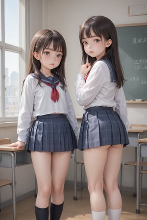 score_9, score_8_up, score_7_up,2girls,(((loli))), school uniform, standing, classroom 