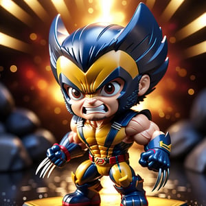 close up angle of (( toy),( 3d Wolverine figure ))(lightning) detailed focus, deep bokeh, beautiful, , dark cosmic background. Visually delightful , 3D,more detail XL,chibi