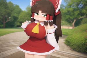 'Add LoRA'
masterpiece, best quality, huge breasts, oppai loli, 1girl, hakurei reimu, collared shirt, frilled shirt collar, yellow ascot, detached sleeves, white sleeves, wide sleeves, red skirt, frilled skirt, red dress, sleeveless dress, outdoors, standing, light smile, looking at viewer, cowboy shot ,mcnsfw