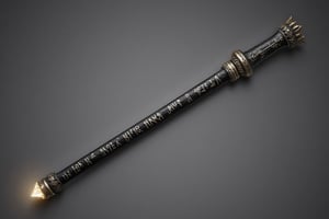 Create a picture of a dark elf Staff.

It has magical runes in an unknown language, 
on the end is its power source.
The staff is for evil purposes to do dark magic.

The general material is dark ebony; thus, the staff is black.
The staff is portrayed against a neutral background

There is a faint glow from its runes.
Full staff is visible.
High quality, perfect composition, perfeght lighting.