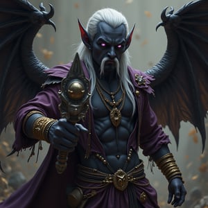 The person is some weird kind of dark elf. He is very muscular and it shows. (Some of his teeth are golden.) His face has dark grey skin . He wears colourful mexican clothes. The silken clothes with the gold look Mexican. He gazes at the viewer with cold lidless purple eyes. (He also wears a Mexican bandana, a mexican hat). He has countless tattoos

He stands. The (( hands or hand hold an oversized weapon, and it is pointed at the viewer)).
He wears a big oversized gold chain and golden rings on his fingers, like an gangster. He also wears a striking white mexican mustache and an unshaved  3 day beard.

The whole picture shows a dark atmosphere with a hint of comedy.

(((not cropped))), (((well painted eyes))), ((((well painted hands)))), ((((well formed hands)))), (((no missing fingegrs, no extra fingers)))), ((no fire)), ((hands and face have the same colour)),spread wings,flying,stark white hair,sleek black skin,drow