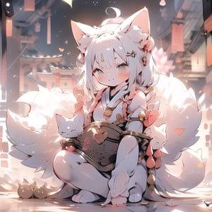 A happy high school girl wearing a shrine maiden costume and a cat-ear headband against the backdrop of a shrine.,midjourney,cat,Spirit Fox Pendant,cat ear