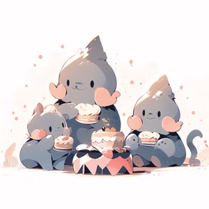 Only a cute elephant wearing glasses,holding cake, Hiro Arakawa, flat illustration, children's illustration, gouache acrylic, minimalist, super high definition, only one elephant, no other creatures appear!