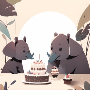 A Cute elephant wearing glasses and holding cake
