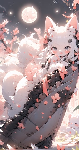 A happy girl, fox ears, pink elements ,maomi,cat,banhua,doodle,1girl,chibi,cute, Chang 'e, white hair, hanfu, cloud, (moon:1.2), waves, mythic monochrome,Mid-Autumn Festival, solo, the upper body,Chinese clothes,
(masterpiece:1,2), best quality, masterpiece, highres, original, extremely detailed wallpaper, perfect lighting,(extremely detailed CG:1.2)
