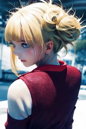 HimikoT, ultra detailed 8k cg, Toga Himiko, seductive, wide view , perfect eyes , looking back over shoulder 