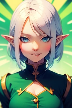 1 girl, elf, silver hair, short cut, (long ears: 1.3) (beautiful and aesthetic: 1.3), star-shaped eyes, green glow, Irish costume, BREAK, big smile, BREAK, highest quality, details, clover, photorealistic, mature,
celts